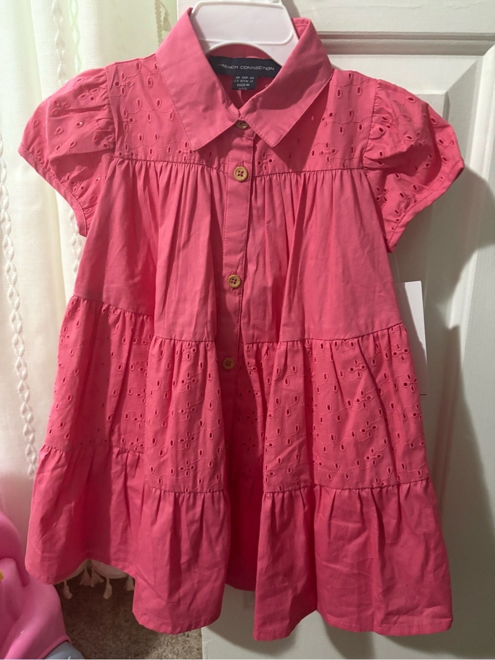 2T French Connection Pink Eyelet Tiered Button-Front Dress